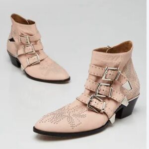 Chloe Susanna Stud Moto Ankle Pink Leather Boots
